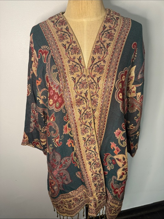 Soft Surroundings Jackets & Blazers - Soft Surroundings Teal and Gold Embroidered Kimono Jacket